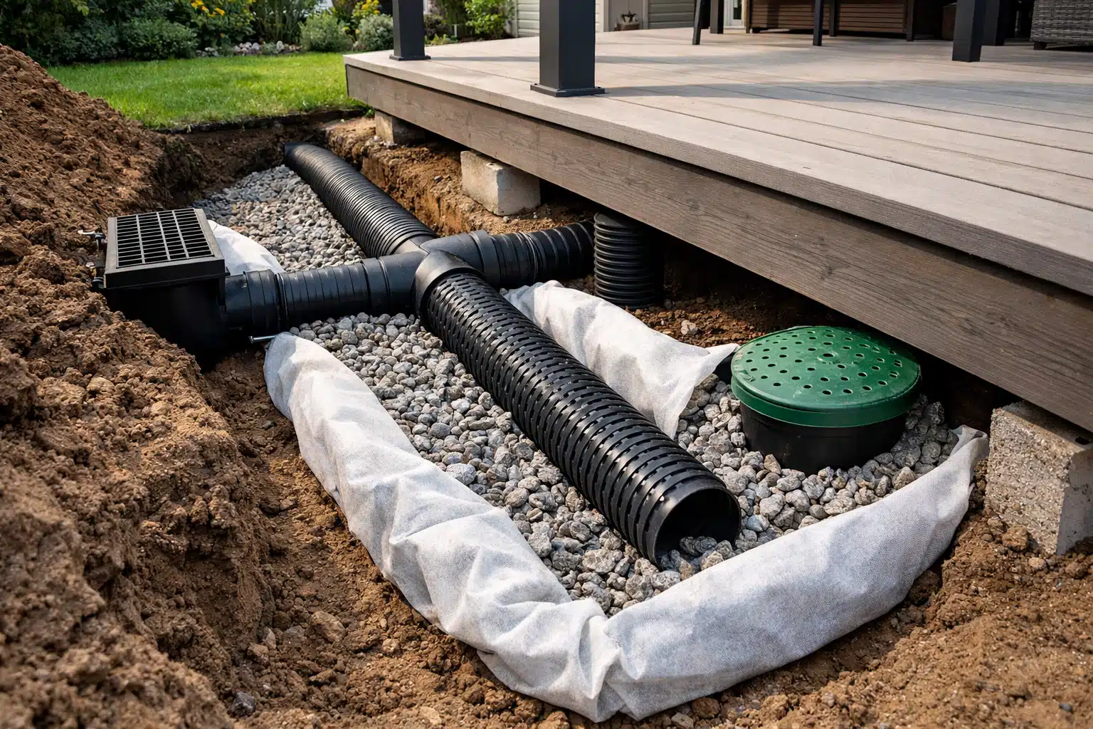 Installation d'un système de drainage sous terrasse pour prévenir les infiltrations d'eau